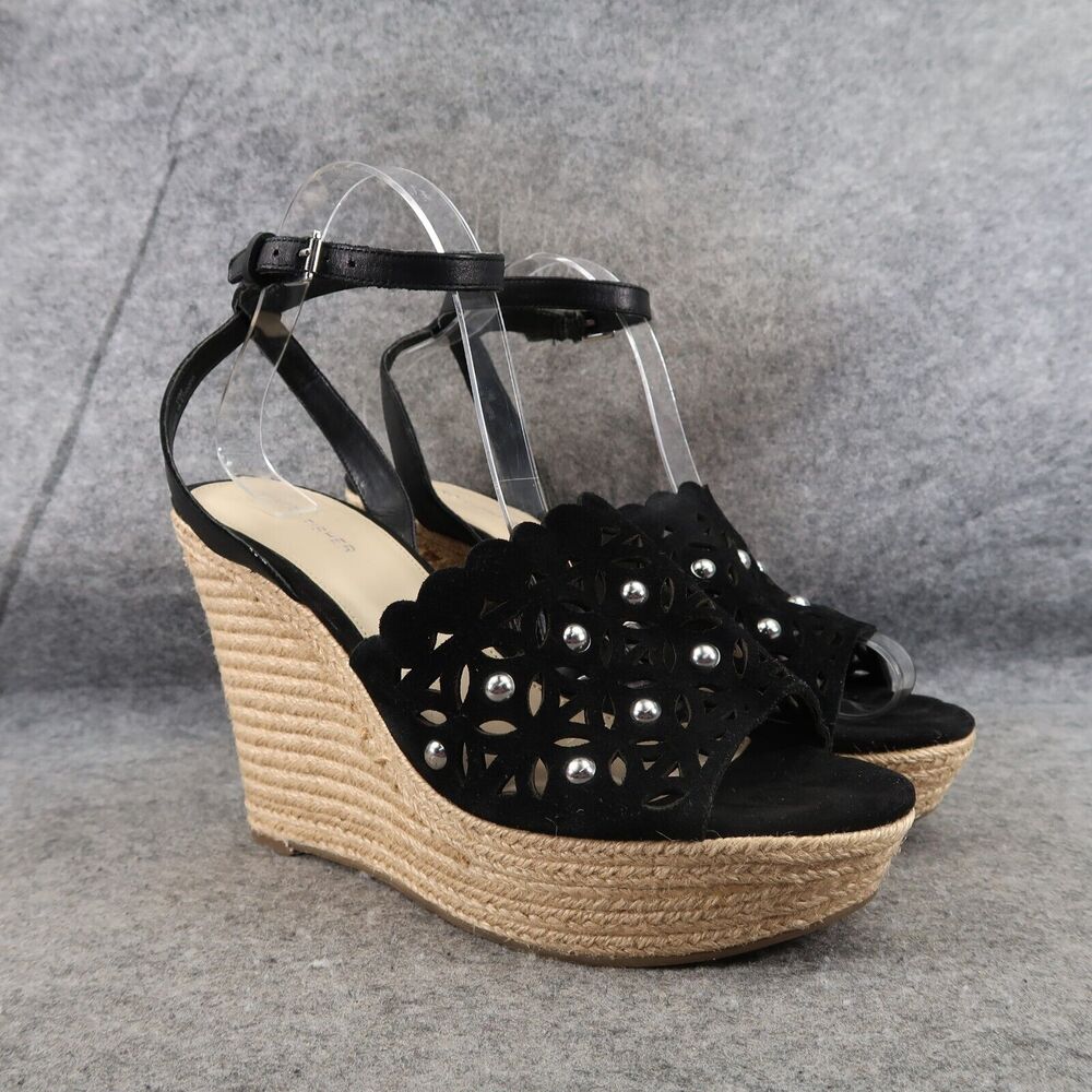 Marc Fisher Shoes Womens 11 Sandal Wedge Ankle Strap Fashion Hata Leather Black